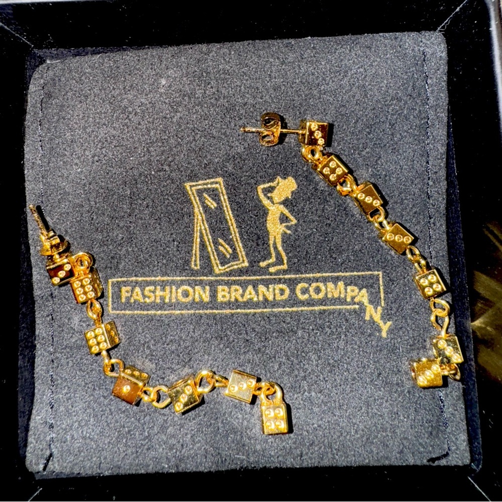 Fashion Brand Company Lucky Earrings 18K Gold Plated Dice Chain
